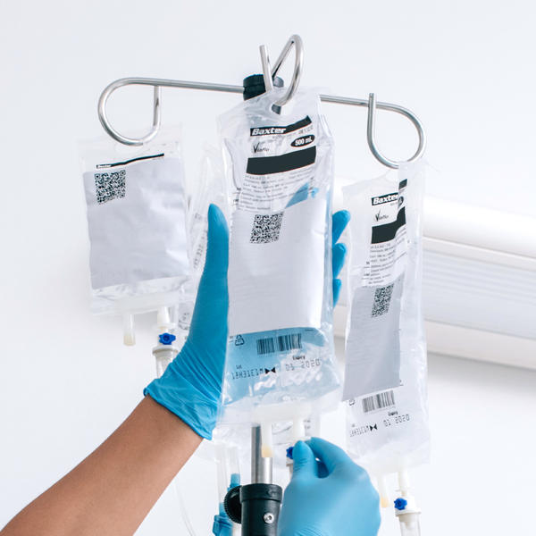 Close up shot of IV bag